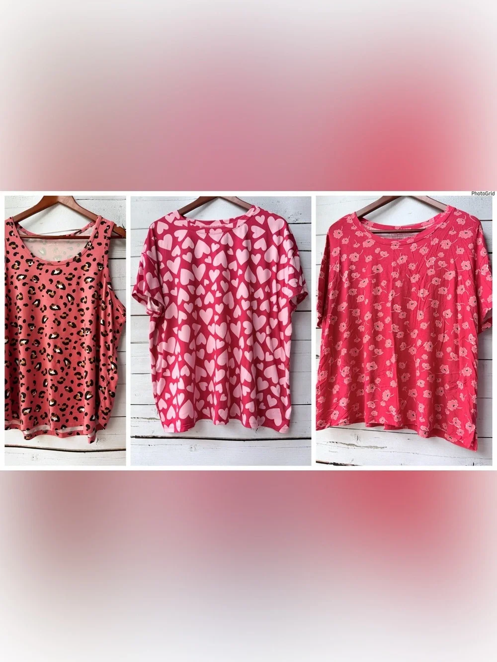 Women's Red & Pink Heart Print Pajama Top - Unbranded